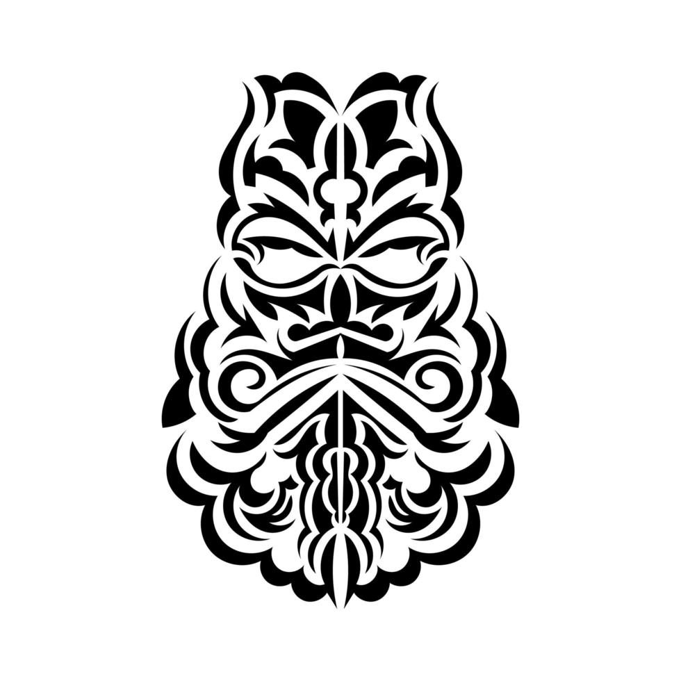 maori mask. infödda polynesier och hawaiians tiki illustration i svart och vitt. isolerad på vit bakgrund. tatueringsskiss. vektor illustration.