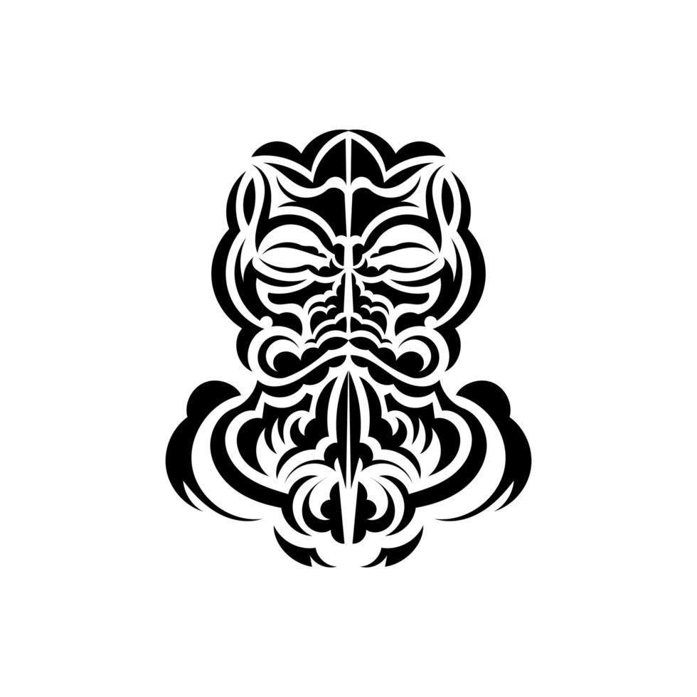 svart och vit tiki mask. infödda polynesier och hawaiians tiki illustration i svart och vitt. isolerad på vit bakgrund. redo tatuering mall. vektor illustration.