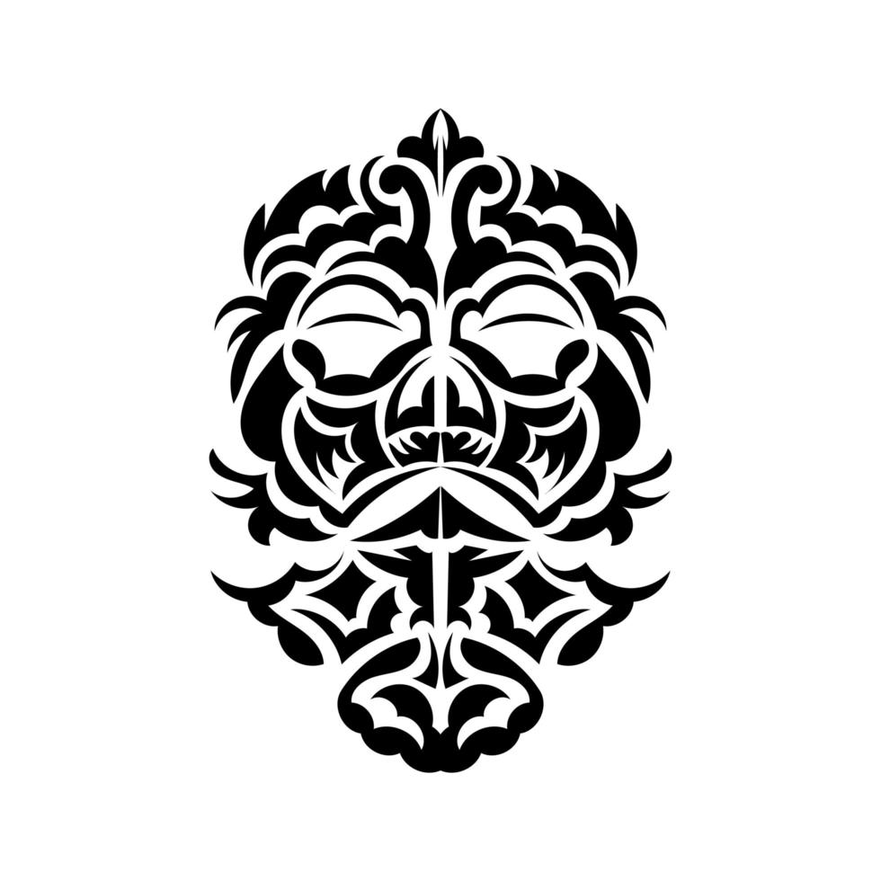 Tiki-Masken-Design. einheimische polynesier und hawaiianer tiki illustration in schwarz und weiß. isoliert auf weißem Hintergrund. Tattoo-Skizze. Vektor-Illustration. vektor