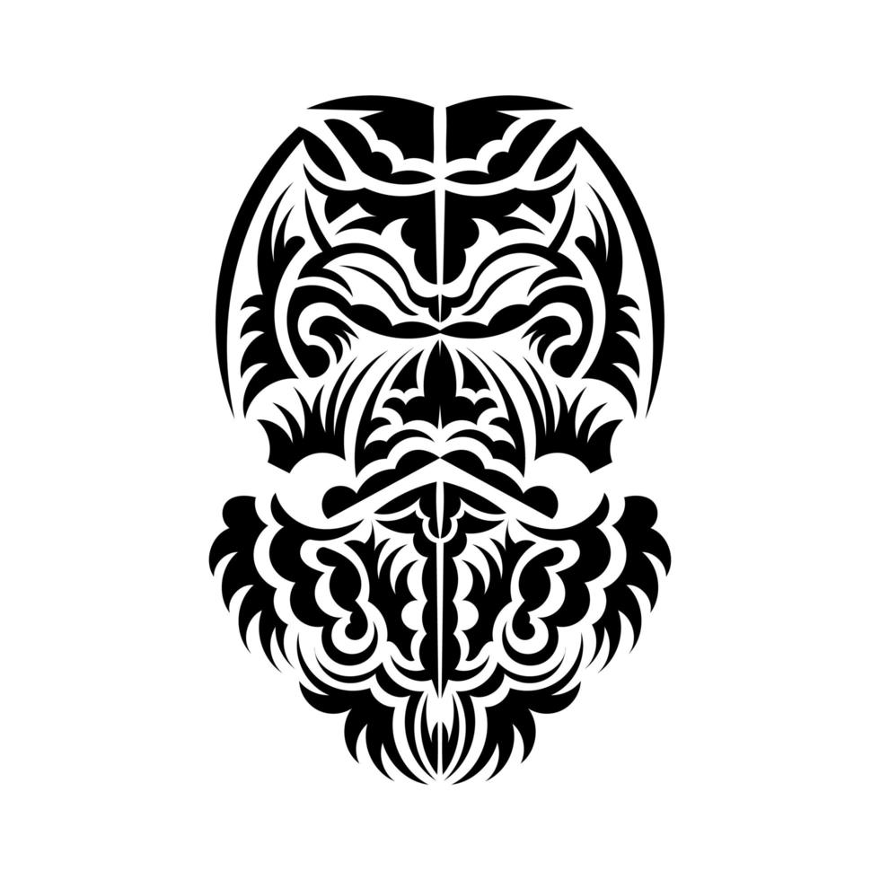 Maori-Maske. einheimische polynesier und hawaiianer tiki illustration in schwarz und weiß. isoliert auf weißem Hintergrund. fertige Tattoo-Vorlage. Vektor. vektor