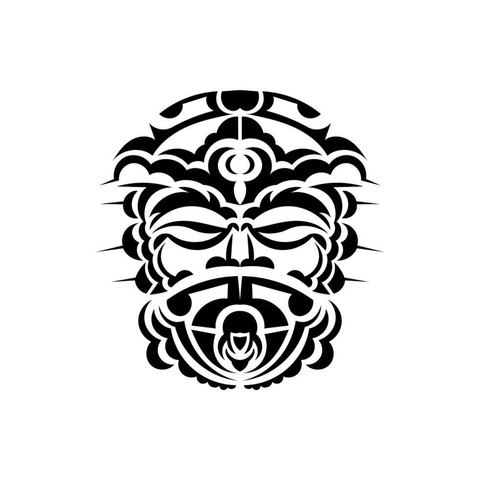 stammask. monokroma etniska mönster. svart tatuering i maoristil. isolerad på vit bakgrund. vektor illustration.
