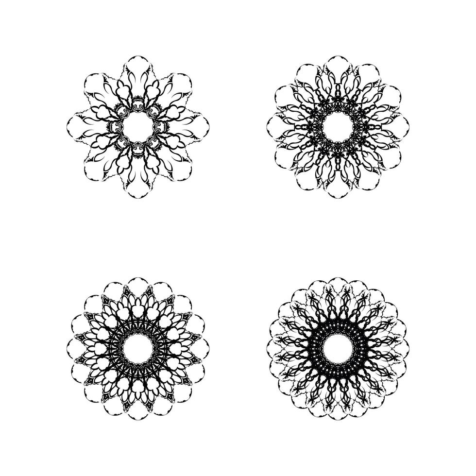 Satz von 4 Mandala-Ornamenten isoliert. Schleier-Abbildung. vektor