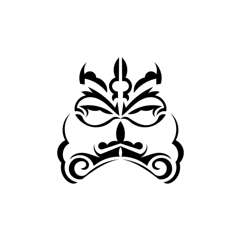 svart och vit tiki mask. skrämmande masker i den lokala prydnaden i polynesien. isolerad på vit bakgrund. redo tatuering mall. vektor illustration.