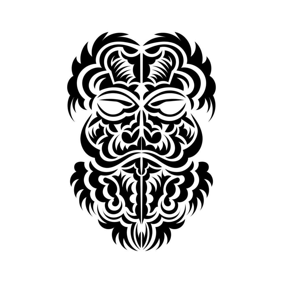 schwarz-weiße Tiki-Maske. einheimische polynesier und hawaiianer tiki illustration in schwarz und weiß. isoliert auf weißem Hintergrund. Tattoo-Skizze. Vektor. vektor