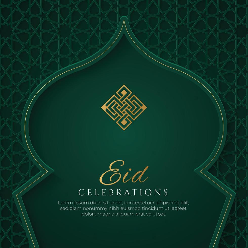 eid mubarak islamischer bogen grüner und goldener luxuszierhintergrund mit islamischem muster vektor