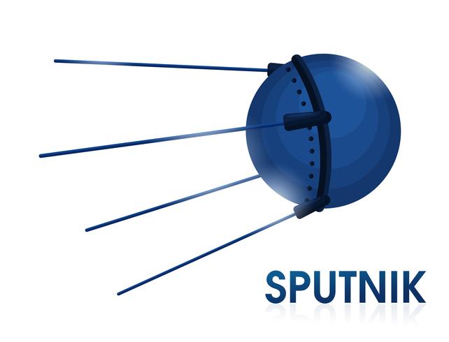Sputnik Es ist der erste Satellit, der die Erde umkreist. Der erste Satellit, der einen Hund ins All befördert. vektor