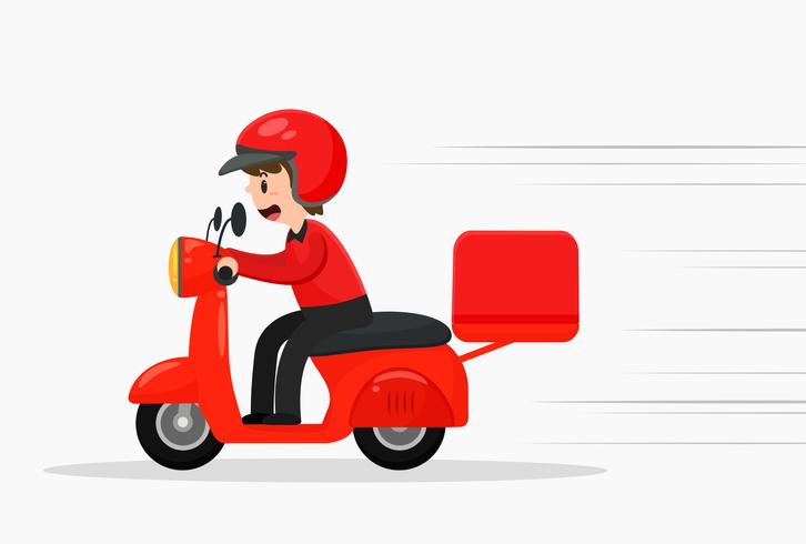 Pizzaleverantörer kör snabbt motorcyklar för att leverera produkter. vektor
