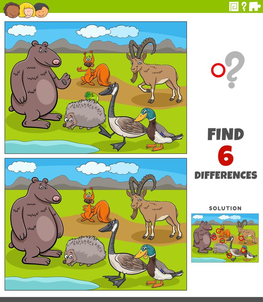 skillnader pedagogiskt spel med tecknade djur vektor