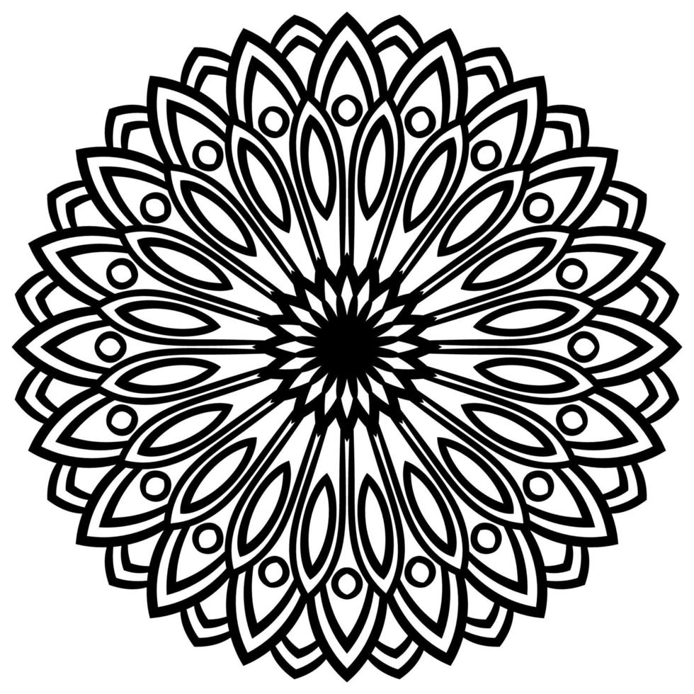 Umriss-Mandala. dekorative runde gekritzelblume lokalisiert auf weißem hintergrund. geometrisches Kreiselement. vektor