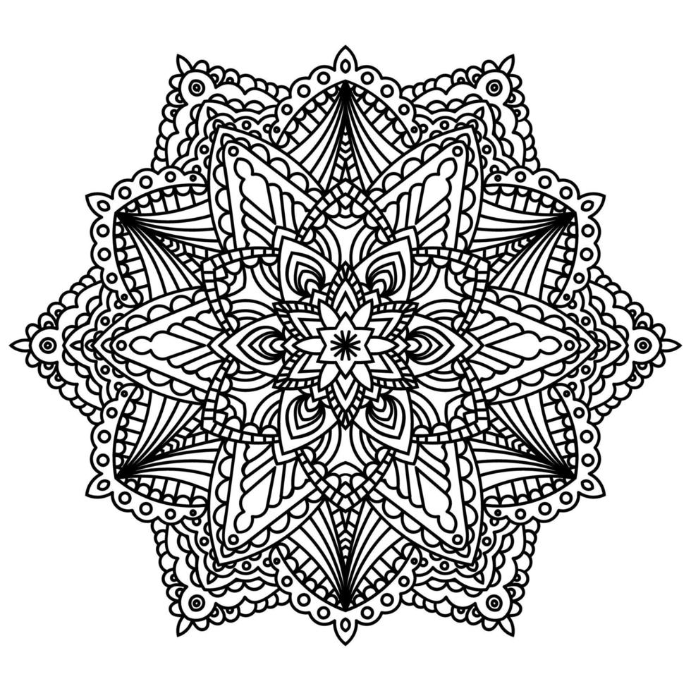 Blumenmandala mit schwarzem Umriss. vintage dekoratives element. dekorative runde gekritzelblume lokalisiert auf weißem hintergrund. geometrisches Kreiselement. vektor