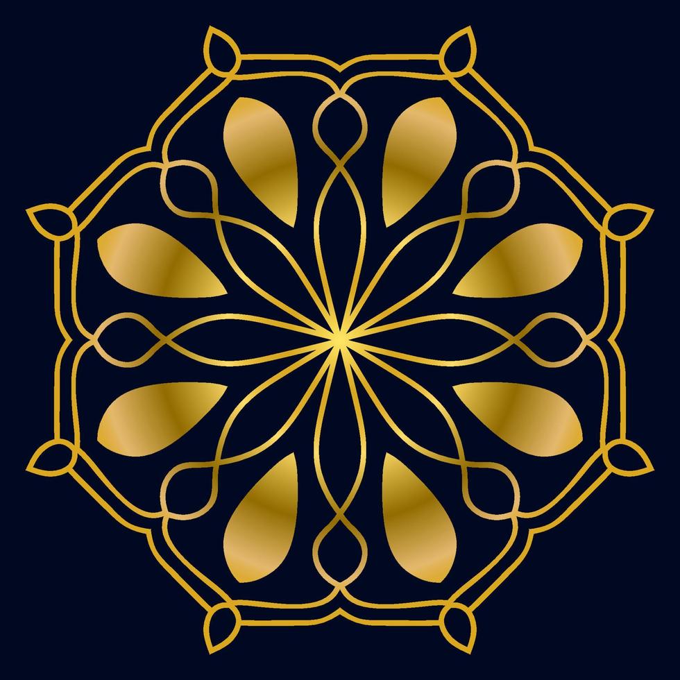 söt guld mandala. dekorativa runda doodle blomma isolerad på mörk bakgrund. geometrisk dekorativ prydnad i etnisk orientalisk stil. vektor