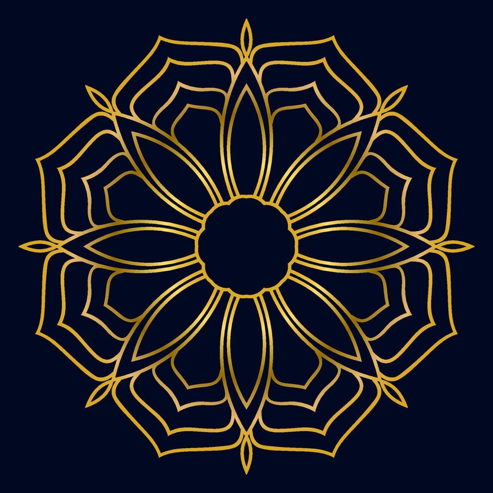 söt guld mandala. dekorativa runda doodle blomma isolerad på mörk bakgrund. geometrisk dekorativ prydnad i etnisk orientalisk stil. vektor