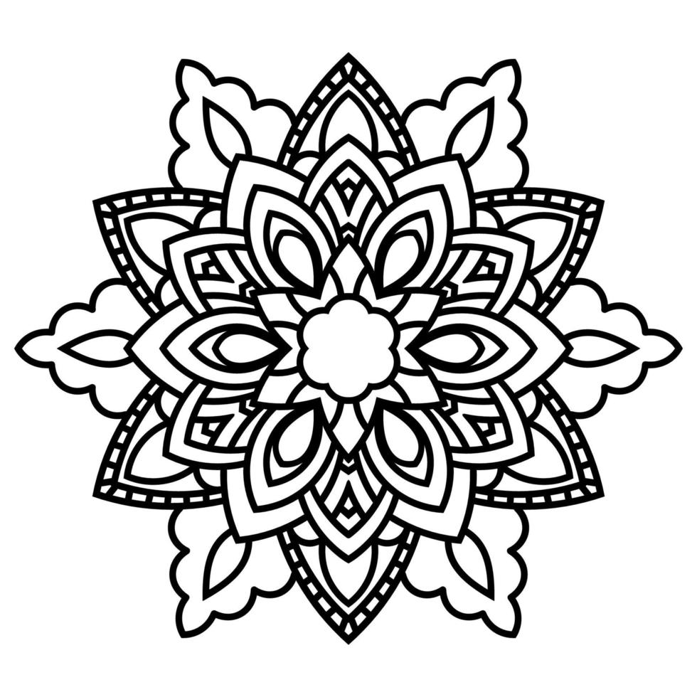 Blumenmandala mit schwarzem Umriss. vintage dekoratives element. dekorative runde gekritzelblume lokalisiert auf weißem hintergrund. geometrisches Kreiselement. vektor