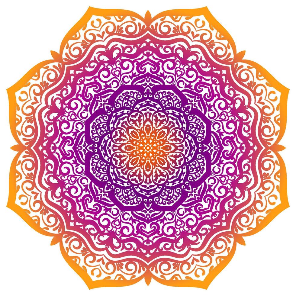 färgglada gradient blomma mandala. handritad dekorativt element. dekorativa runda doodle blommiga element isolerad på vit bakgrund. vektor