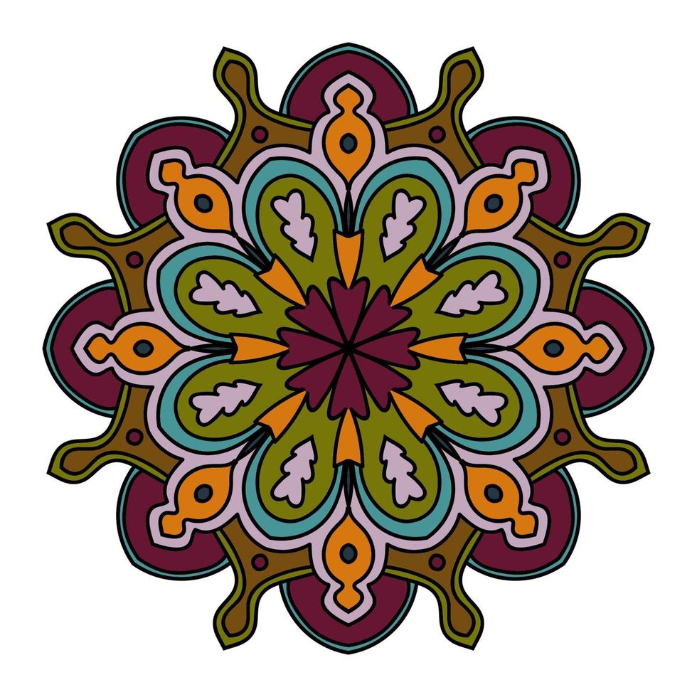 söt färgglad mandala. dekorativa runda doodle blomma isolerad på vit bakgrund. geometrisk dekorativ prydnad i etnisk orientalisk stil. vektor