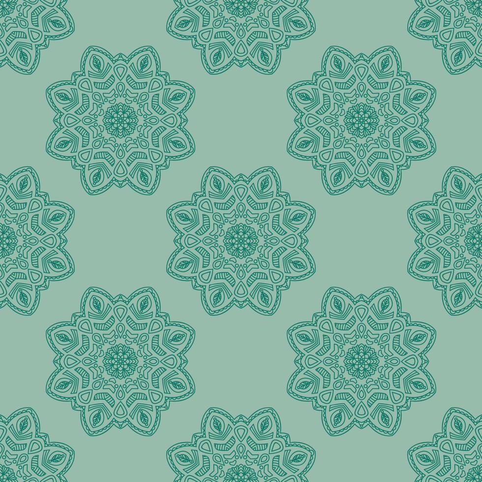 fantasy mint seamless mönster med dekorativa mandala. abstrakt rund doodle blomma bakgrund. blommig geometrisk cirkel. vektor