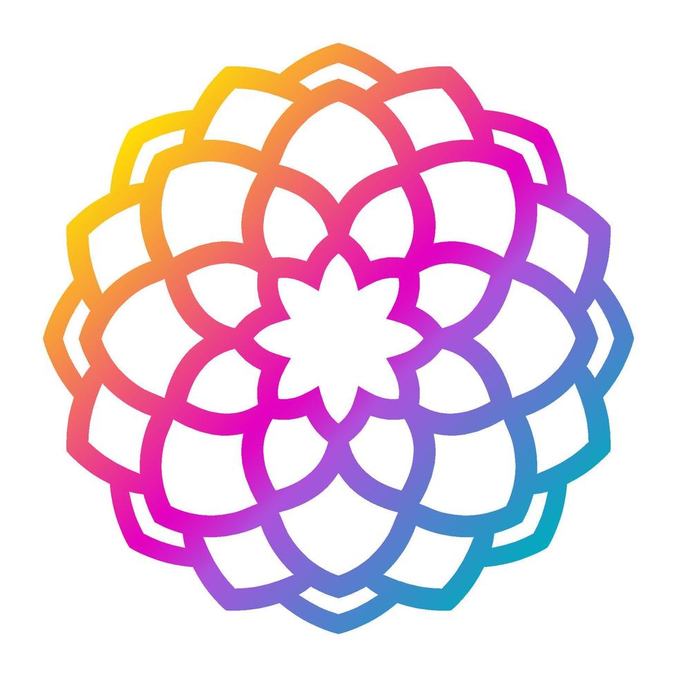 färgglada gradient blomma mandala. handritad dekorativt element. dekorativa runda doodle blommiga element isolerad på vit bakgrund. vektor