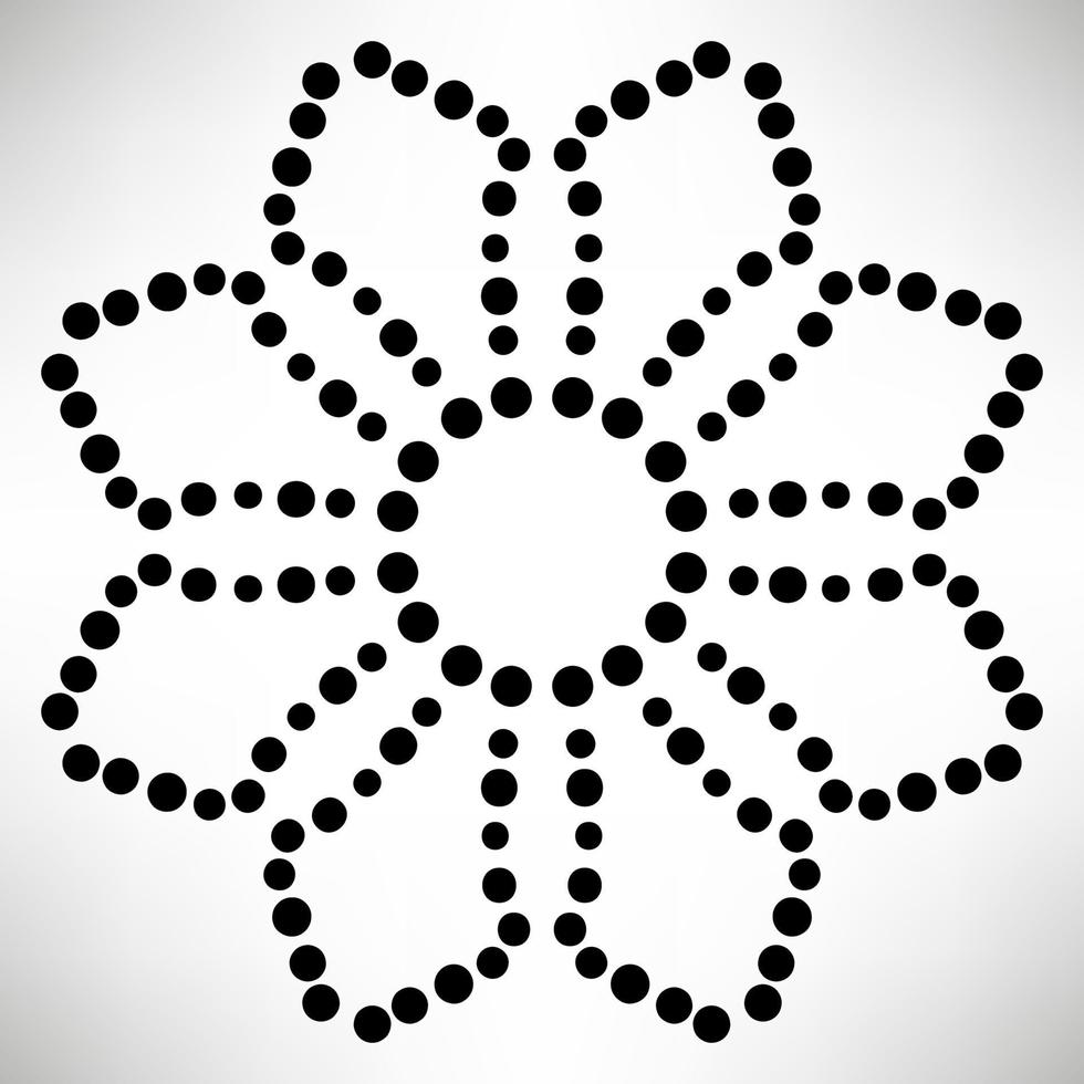 gepunktete Blumen-Mandala. dekoratives Element. dekoratives rundes Gekritzel lokalisiert auf weißem Hintergrund. geometrisches Kreiselement. vektor