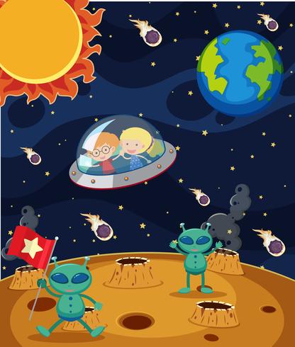 Kinder reisen in den Weltraum vektor
