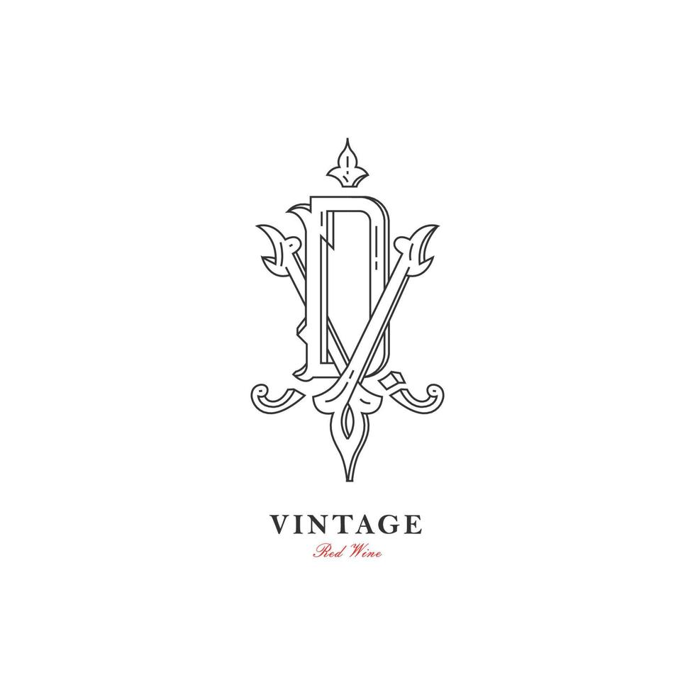 bokstaven v och d vintage logotyp för lyxigt vinmärke. vektor