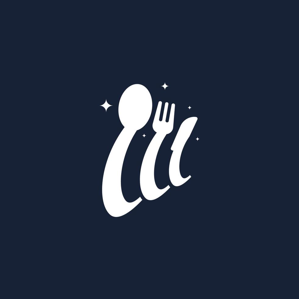bokstav w, kulinarisk logotyp med sked, gaffel och kniv vektor