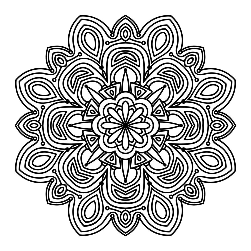 Blumenmandala mit schwarzem Umriss. vintage dekoratives element. dekorative runde gekritzelblume lokalisiert auf weißem hintergrund. geometrisches Kreiselement. vektor