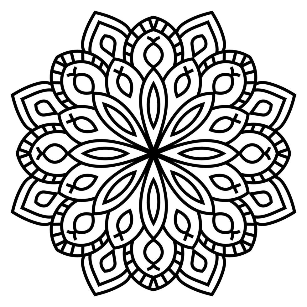 svart kontur blomma mandala. vintage dekorativa element. dekorativa runda doodle blomma isolerad på vit bakgrund. geometrisk cirkel element. vektor