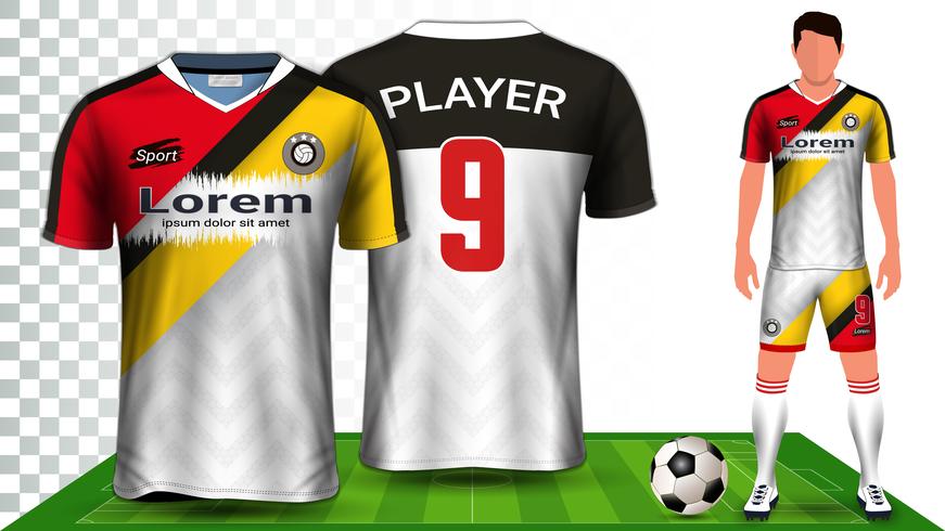 Fußballtrikot, Trikot oder Fußballtrikot Uniform Presentation Mockup Template. vektor