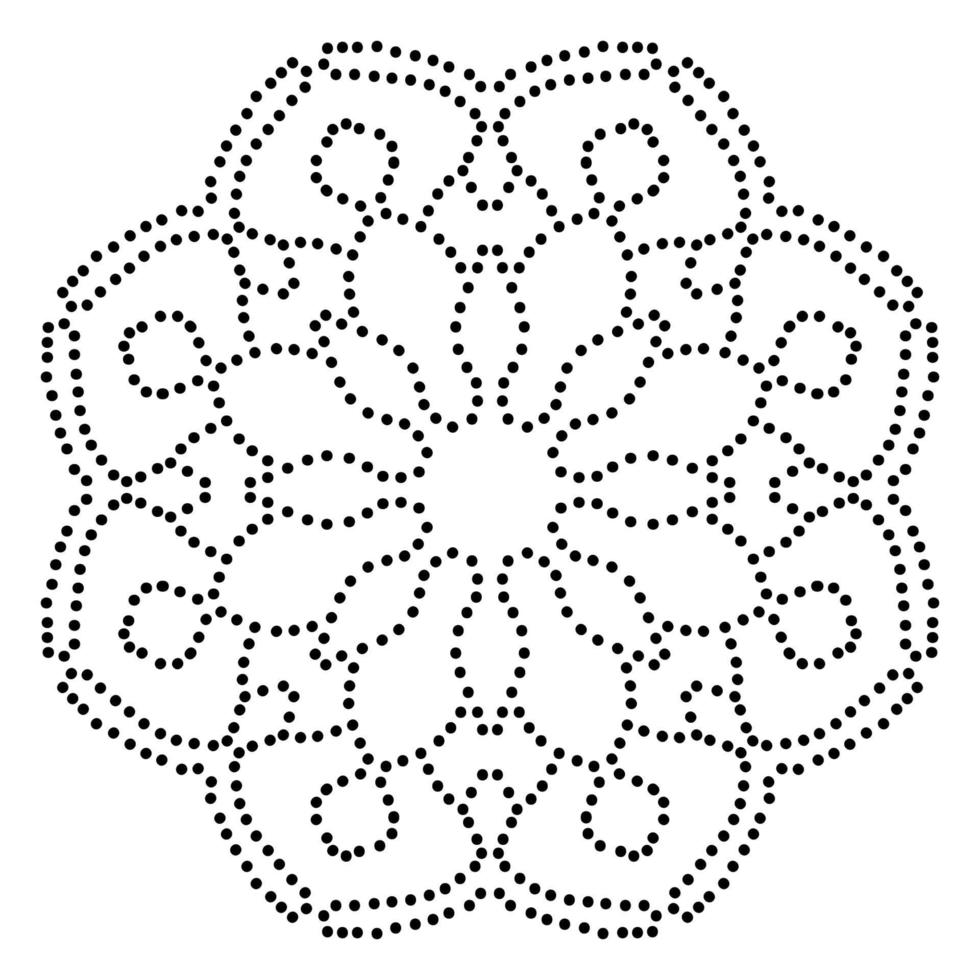 gepunktete Blumen-Mandala. dekoratives Element. dekoratives rundes Gekritzel lokalisiert auf weißem Hintergrund. geometrisches Kreiselement. vektor