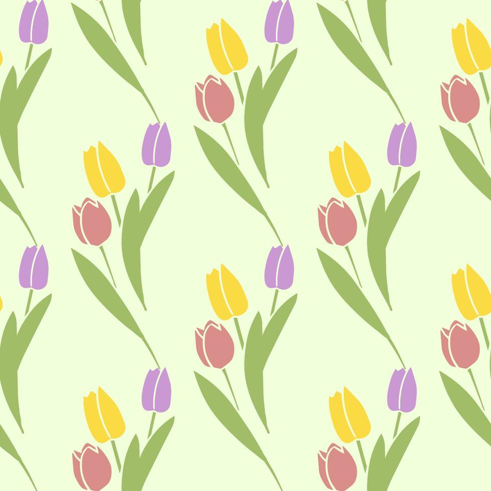 Vektor nahtlose Muster Tulpen grüne Farbe, botanische Blumendekoration Textur. Tapetenhintergrund,