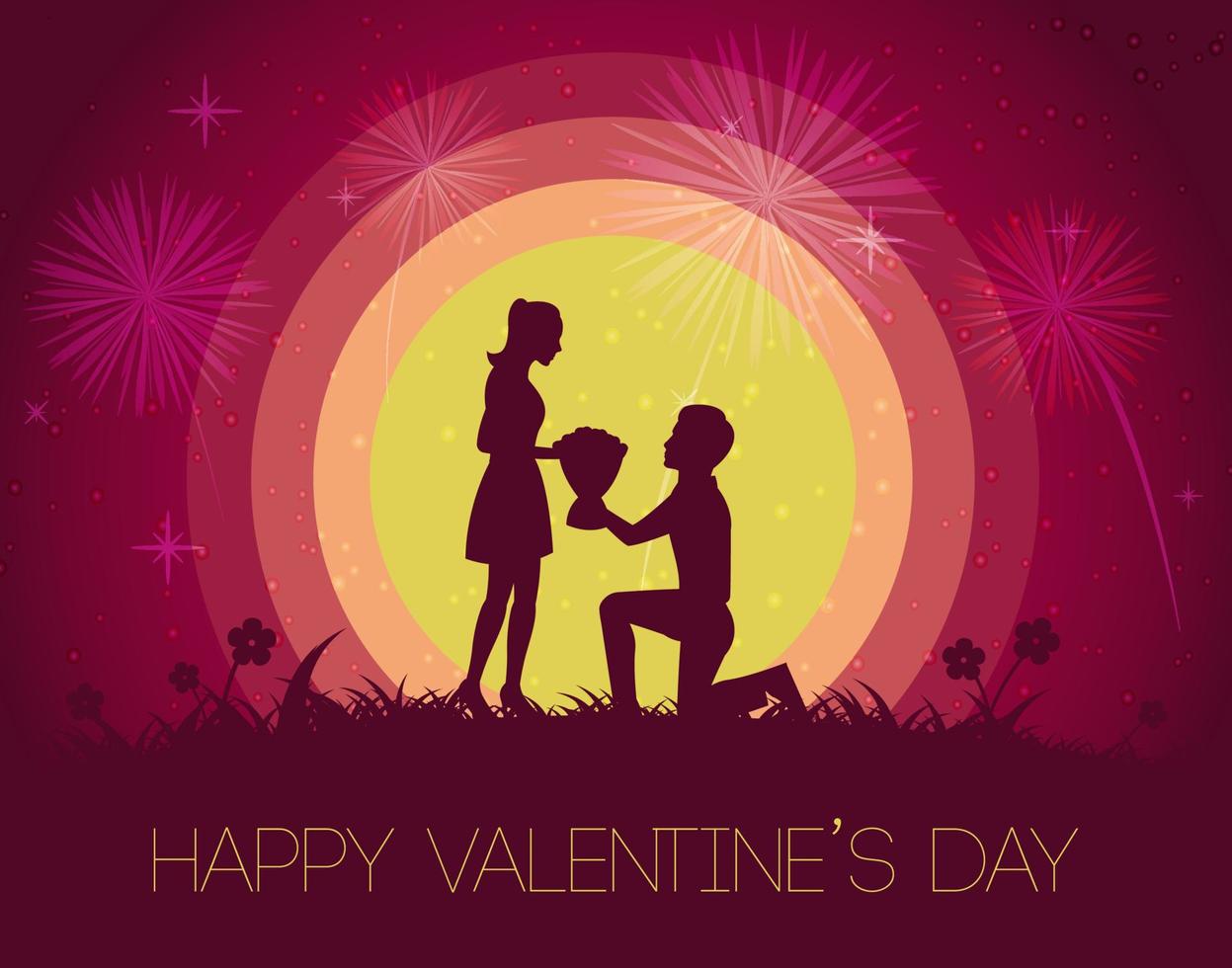 silhouette design des valentinstags des mannes gibt der frau blume vektor