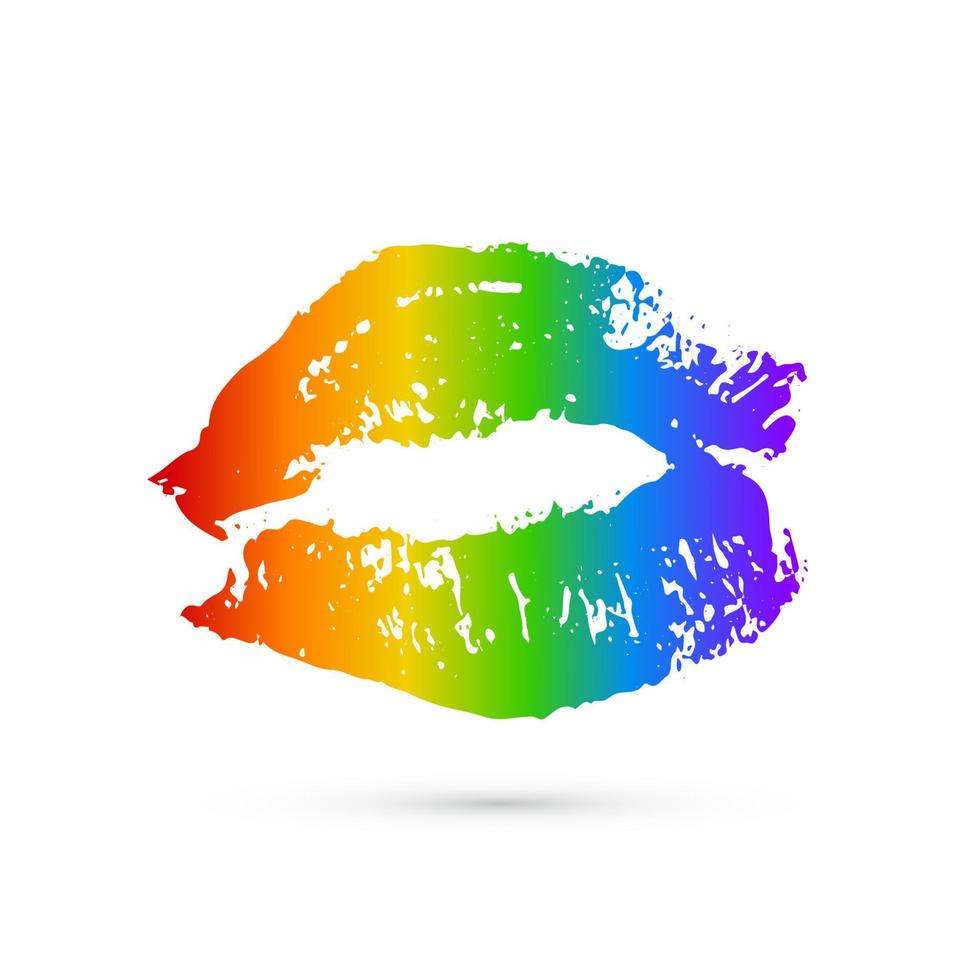Regenbogen-Lippenstift-Kuss isoliert auf weiß. lgbt-gemeinschaftssymbol. Gay-Pride-Vektor-Illustration. Abdruck der Lippen. internationaler tag gegen homophobie plakat, schild, grußkarte, flyer, aufkleber vektor