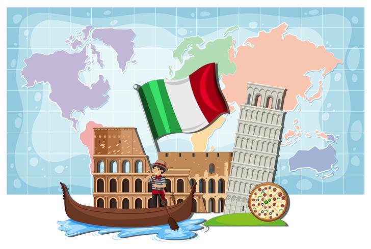 En Italien Landmark och karta vektor