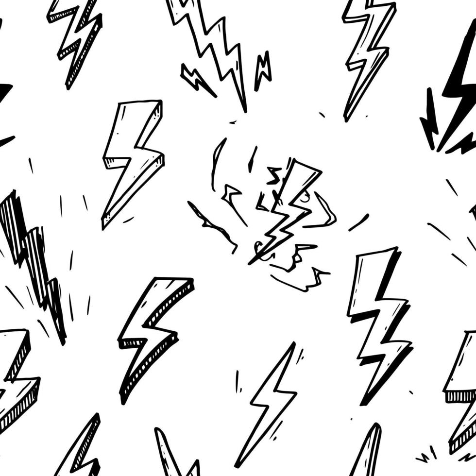 Nahtloses Muster von handgezeichneten Vektorgekritzel elektrischer Blitzsymbol-Skizzenillustrationen. nahtloses Muster Donnersymbol-Gekritzelikone. vektor
