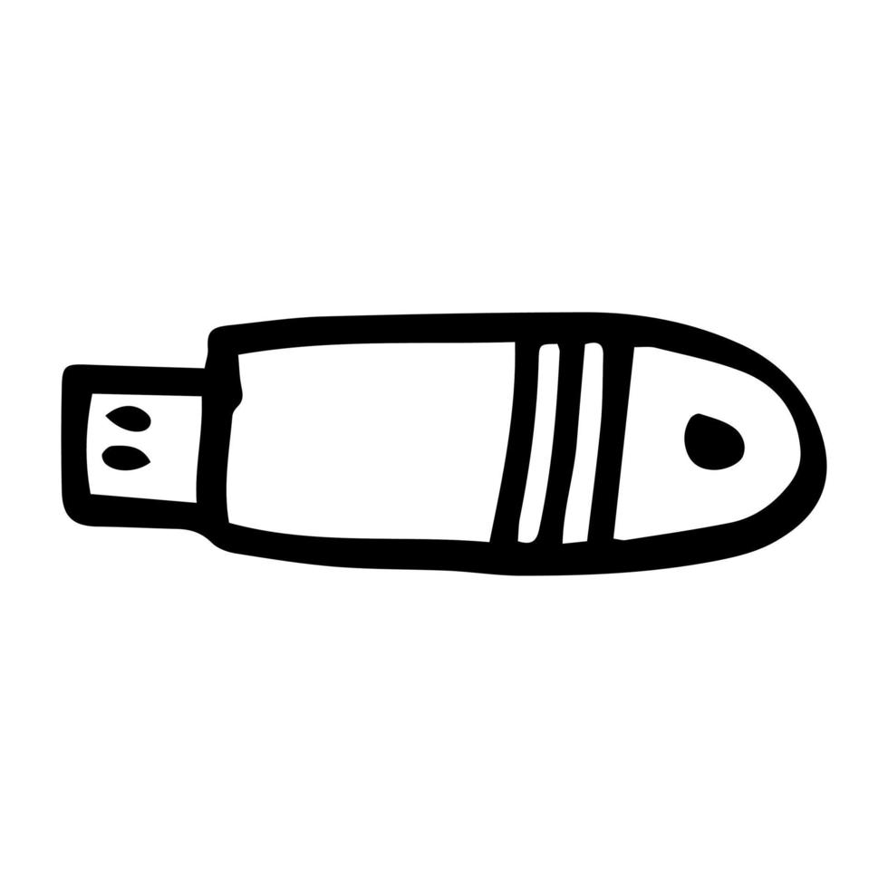 handgezeichnete Vektor-Doodle-Flash-Laufwerksillustration. Handgezeichnetes USB-Flash-Laufwerk-Doodle-Symbol isoliert auf weißem Hintergrund vektor