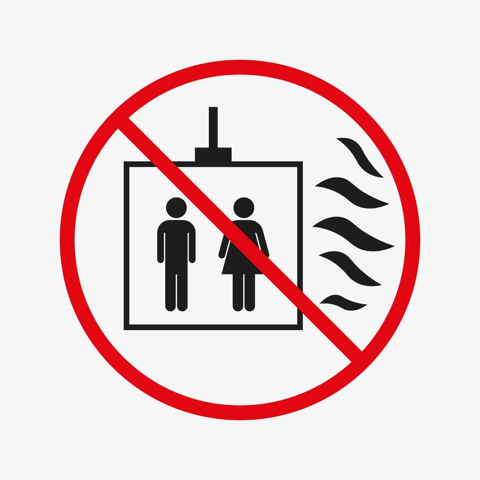 Aufzug im Brandfall nicht benutzen. mit Aufzug verbotenes Vektorzeichen vektor