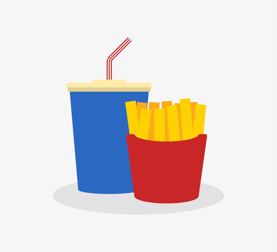 snabbmat platt design vektorillustration. pommes frites och dryck ikon vektor