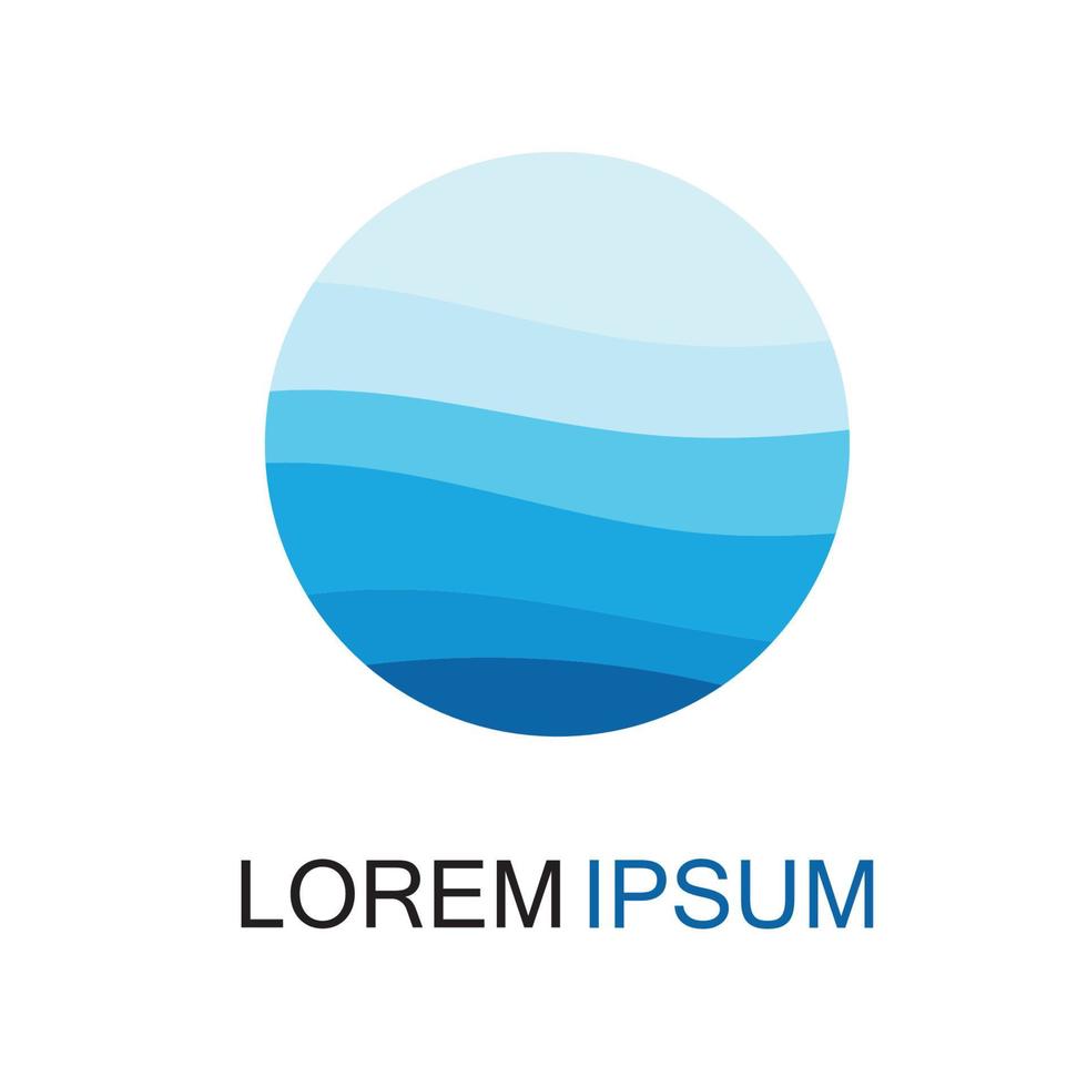 isoliertes Logo in runder Form. Logo in blauer Farbe. fließendes Wasserbild. meer ozean fluss oberfläche. vektor