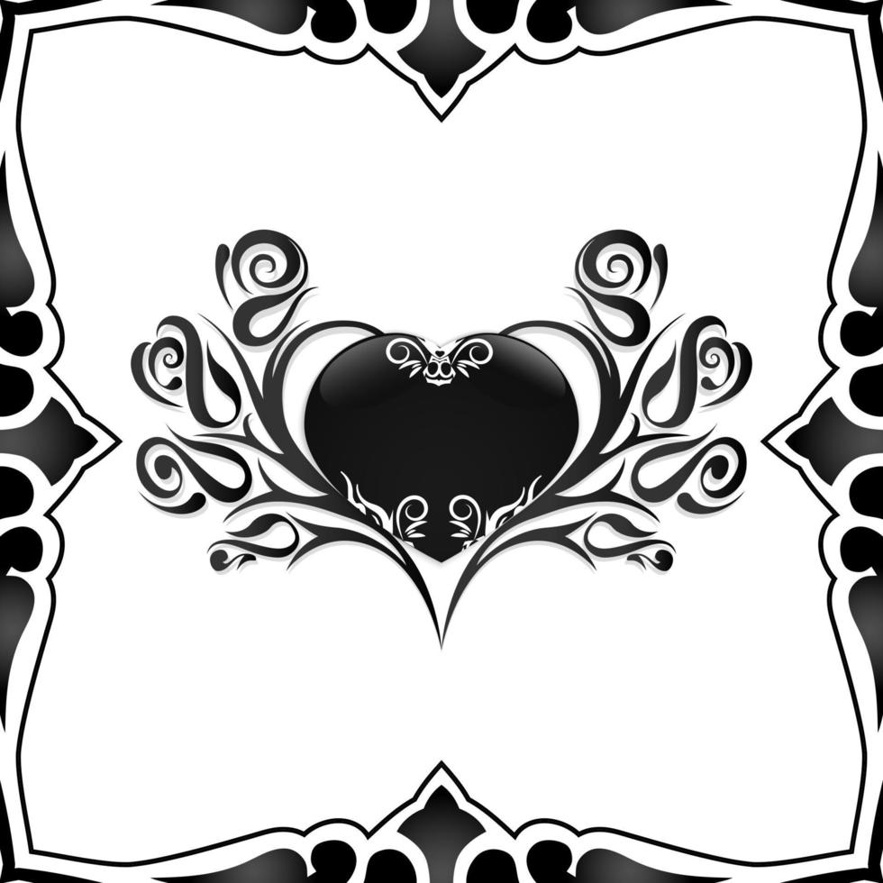 Herzdesign mit schwarzem Farbverlauf und Ornamenten, perfekt für Digital- und Druckzwecke vektor