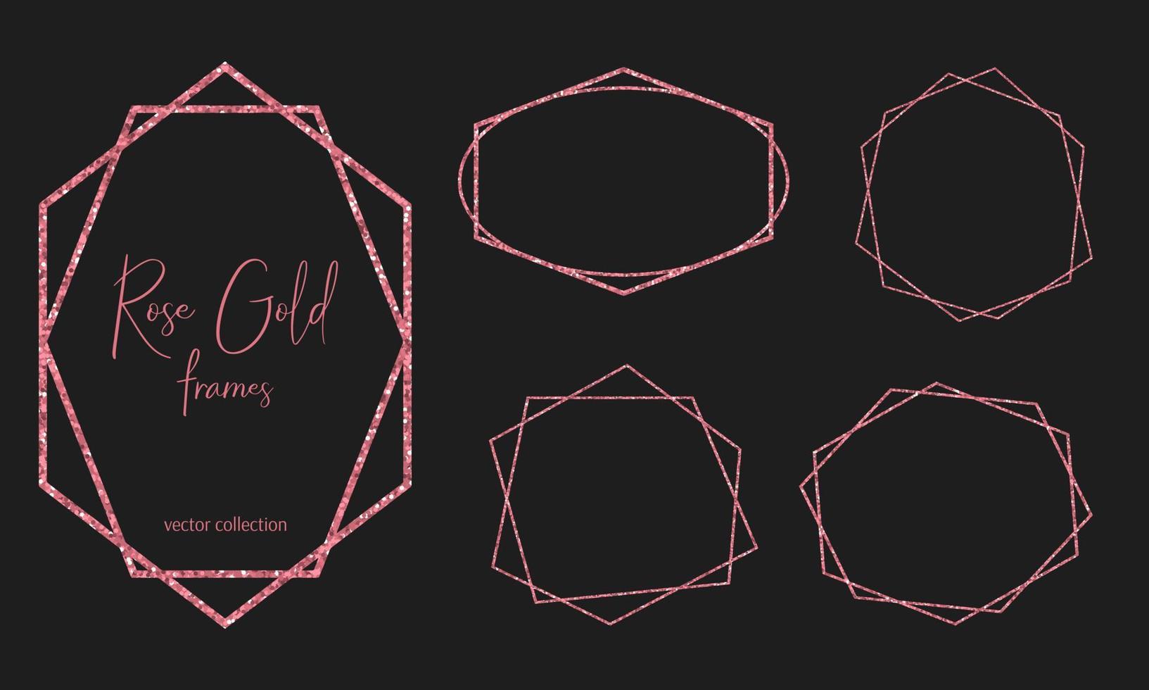 rosa guld vektor polygonal ram med gyllene glitter trianglar, geometriska, diamant former.för bröllop.affischer, inbjudningar.