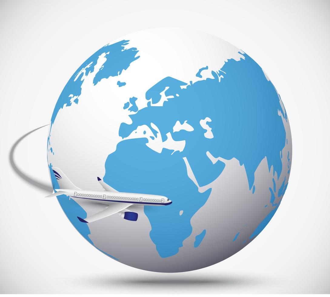 Airliner mit Globus im weißen Hintergrund vektor