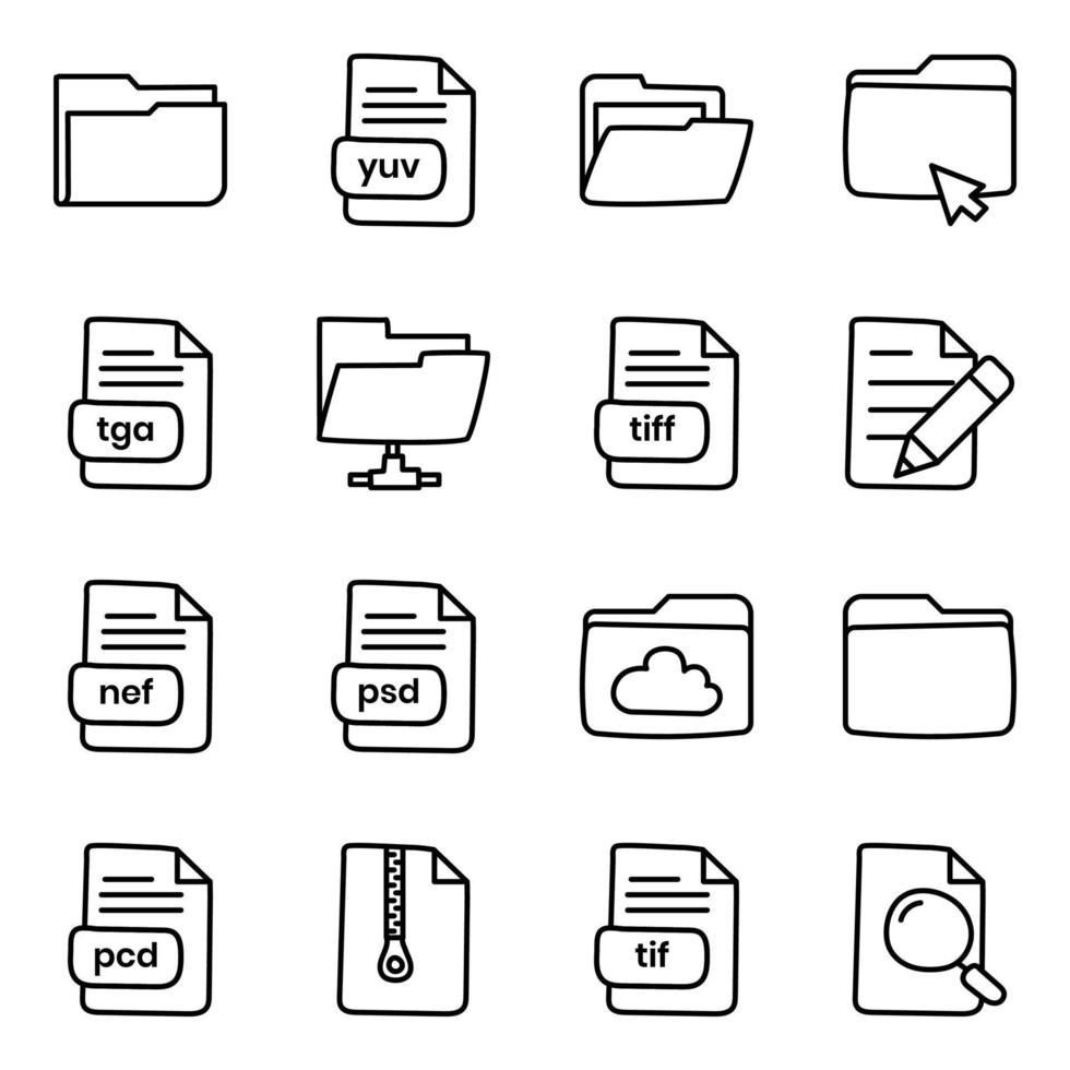 paket med mappar och filer linjära ikoner vektor