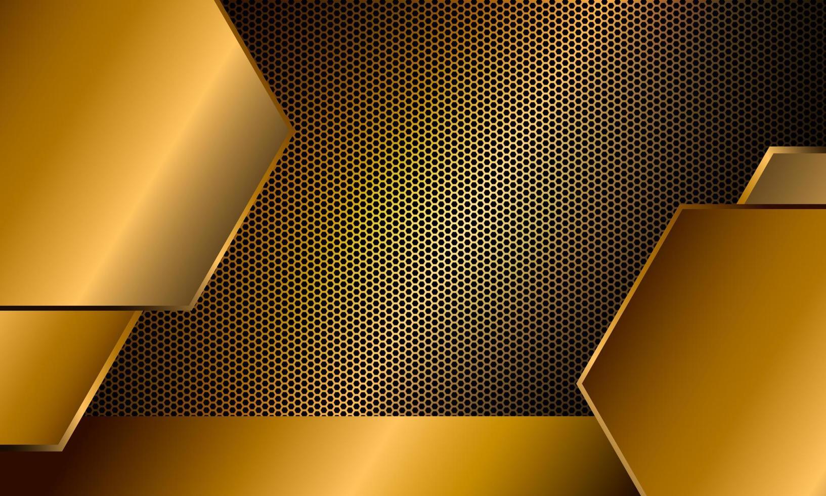 Abstraktes Goldmetall auf Goldsechskantmaschendesign moderner Luxustechnologiehintergrund, Vektorillustration. vektor