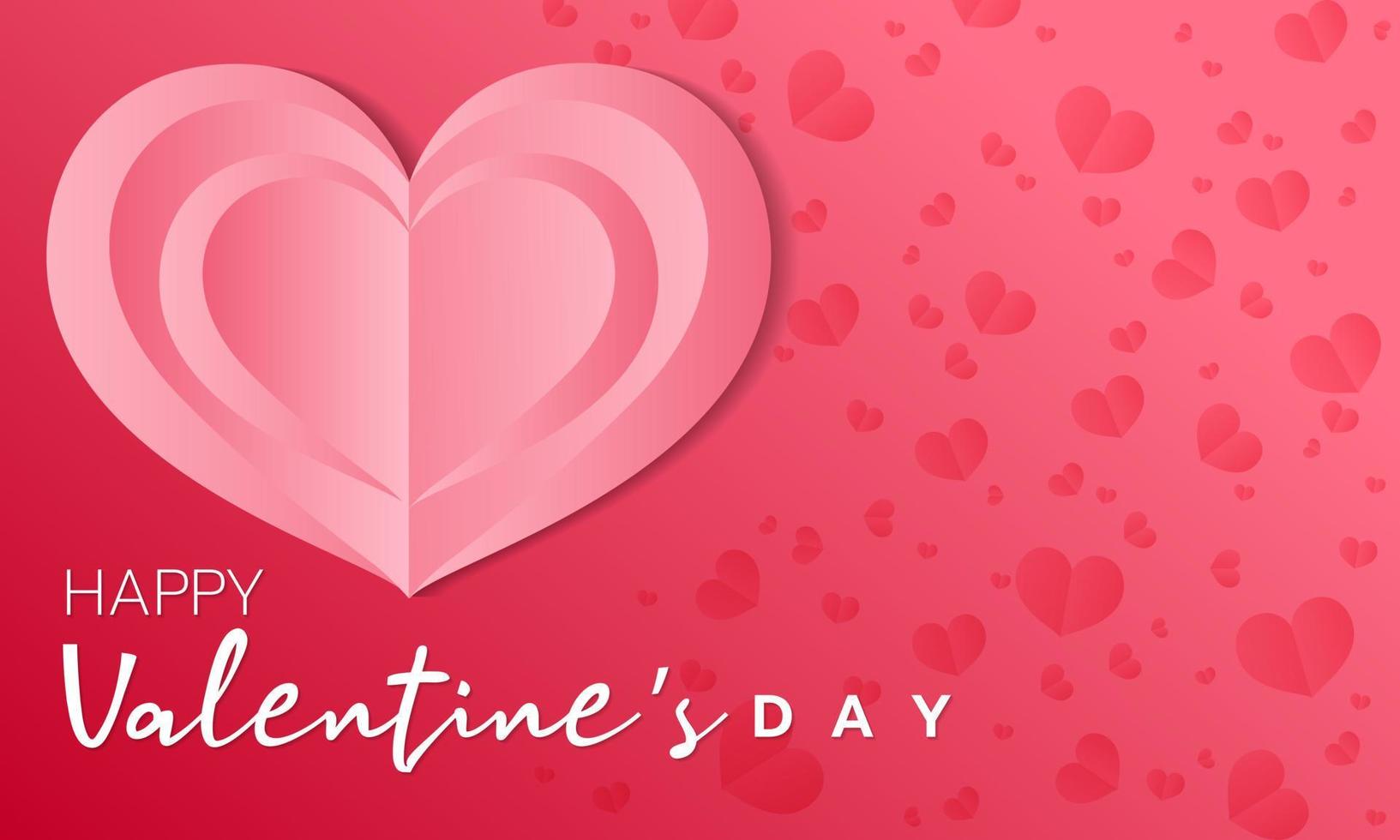 Rotes Herzpapier schnitt auf rosa Hintergrund mit kleinen Herzen auf der Seite als Hintergrund für am Valentinstag., Vektorillustration vektor