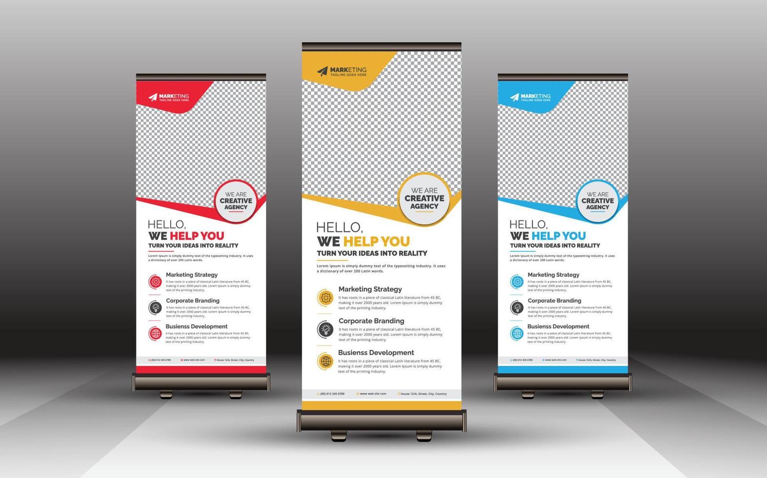 professionelles kreatives modernes unternehmens-rollup-banner standee x banner-vorlage minimales design vektor