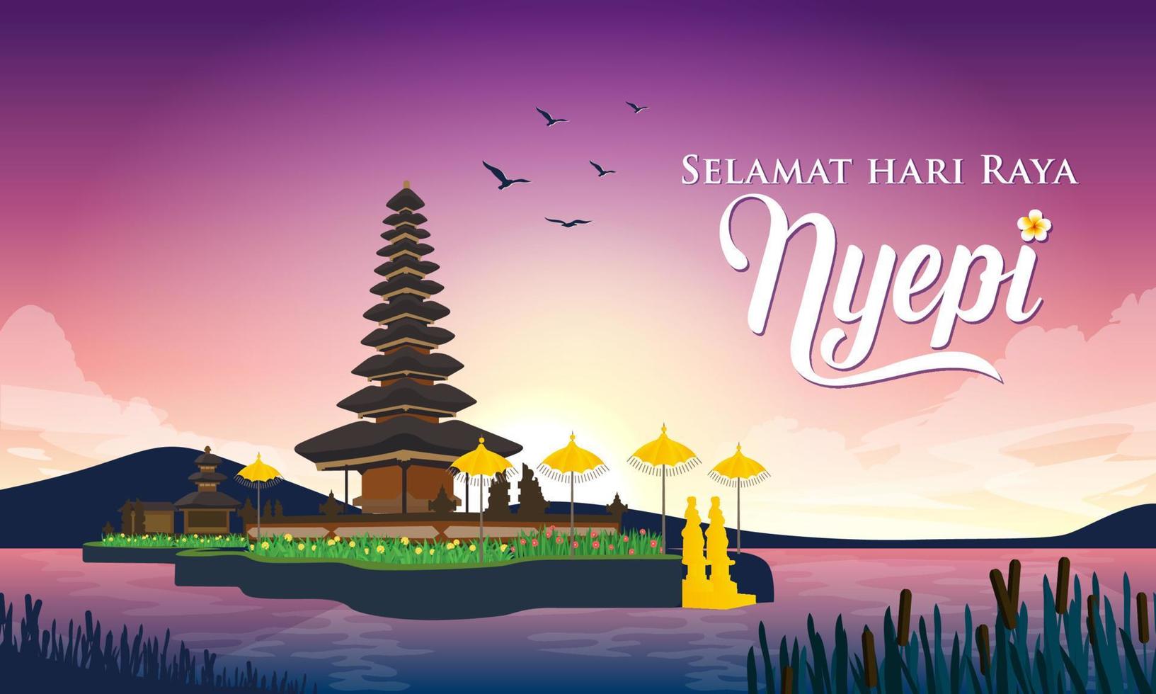 selamat hari raya nyepi. översättning glad dag av tystnad nyepi. lämplig för gratulationskort vektor