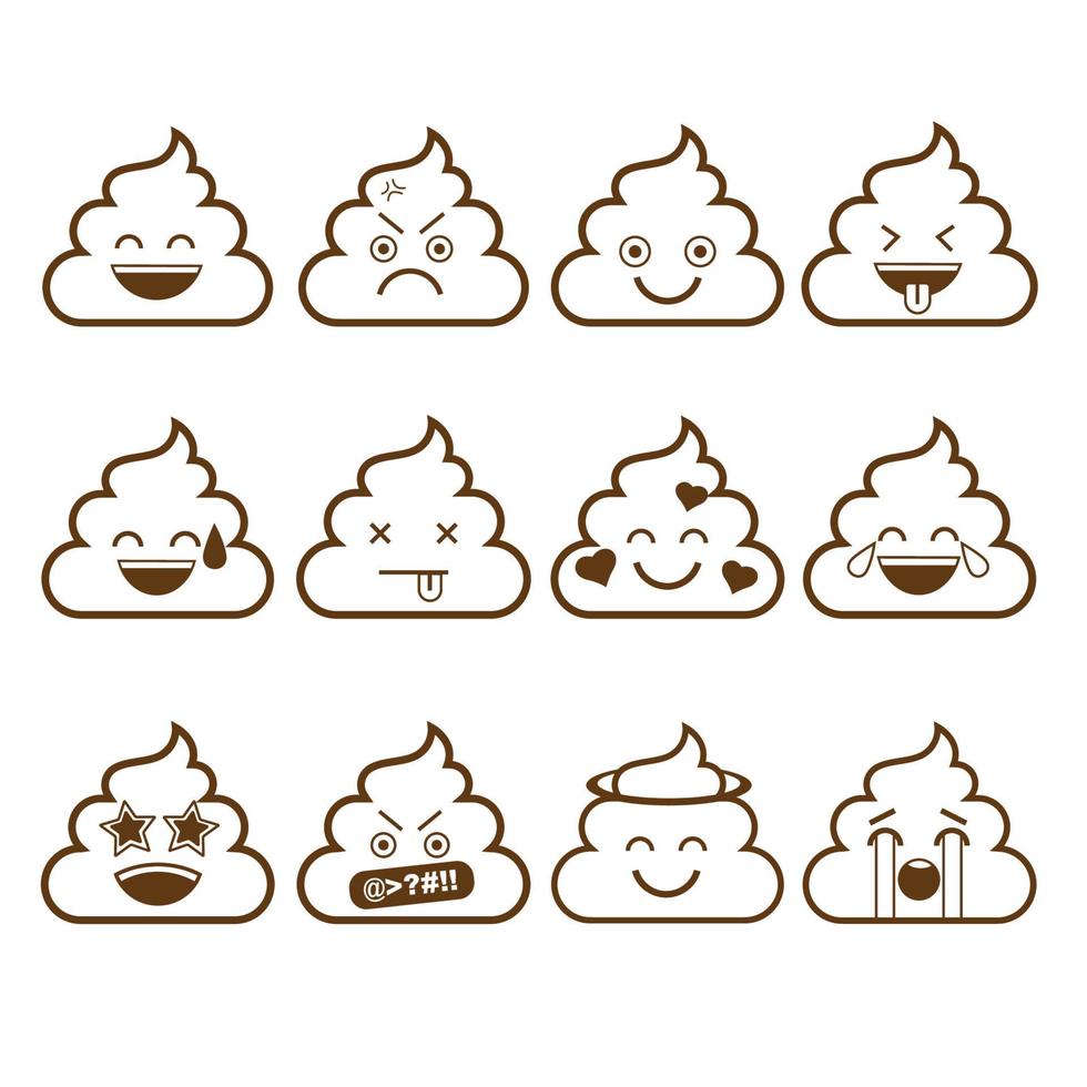 satz niedlicher poop-emoticons, emoji-entwurfsdesign, vektorillustration. vektor