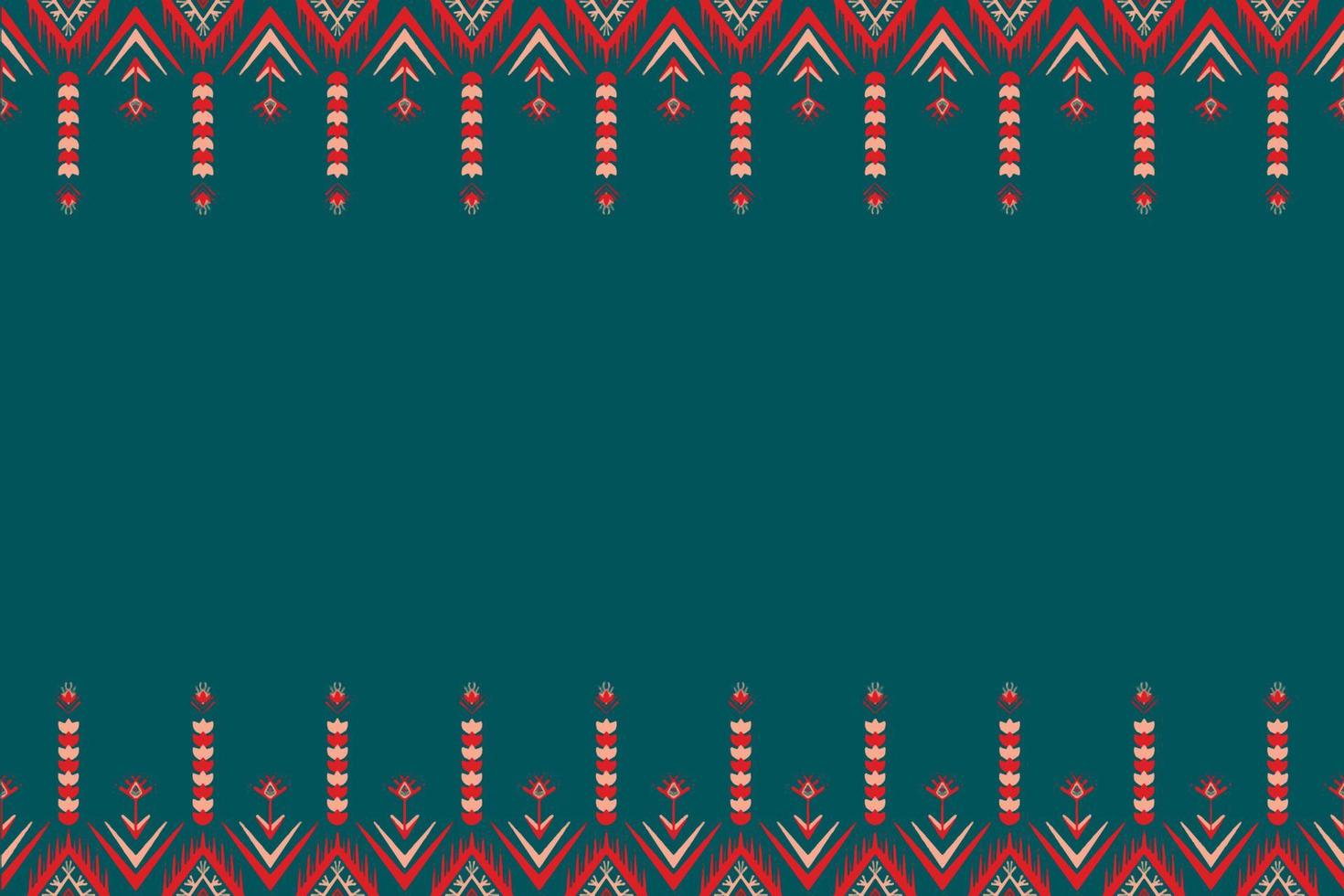 rote und orange Blume auf blaugrün. geometrisches ethnisches orientalisches Muster traditionelles Design für Hintergrund, Teppich, Tapete, Kleidung, Verpackung, Batik, Stoff, Vektorillustrationsstickereiart vektor