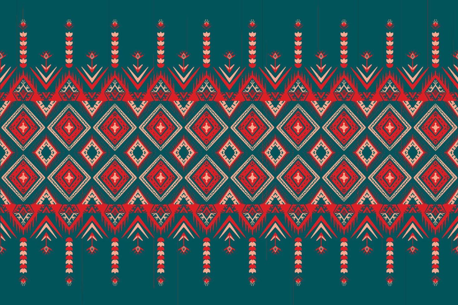 röd och orange blomma på blå kricka. geometriskt etniskt orientaliskt mönster traditionell design för bakgrund, matta, tapeter, kläder, omslag, batik, tyg, vektorillustration broderistil vektor