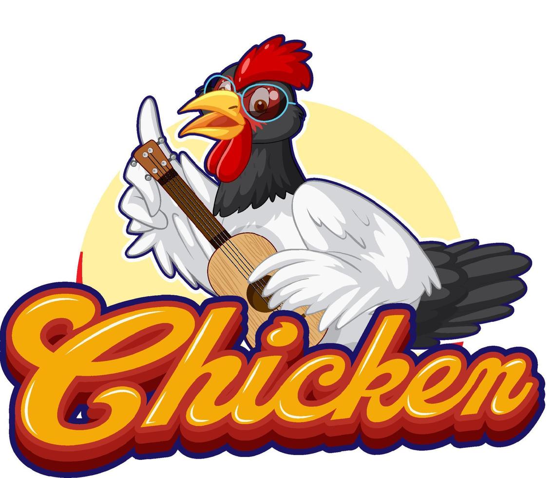 kyckling spelar gitarr seriefigur logotyp vektor